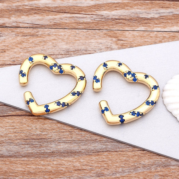 New Fashion Cute Ear Cuff Bohemia Stackable Heart Shaped CZ Rhinestone Earcuffs Clip Earrings