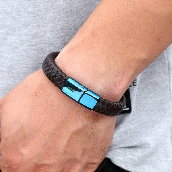 New Trend Leather Bracelet 7 Colors Men Stainless Steel Leather Bracelet