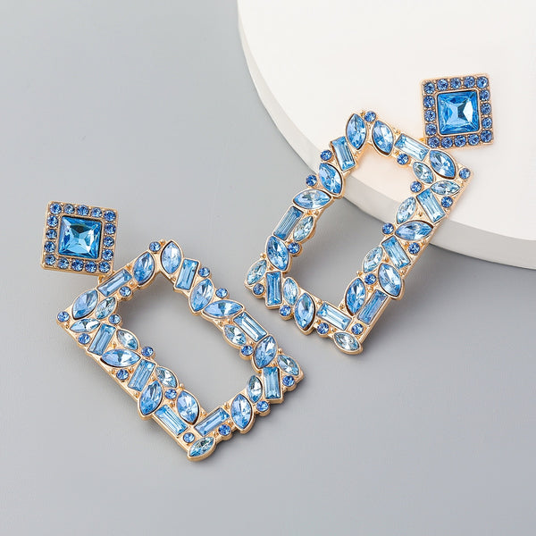 Fashion Metal Square Rhinestone Geometric Earrings Women