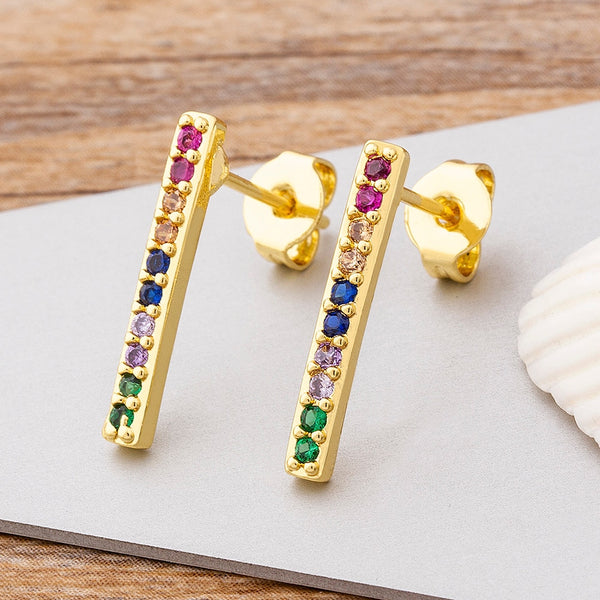 New Classic Rectangle Stud Earrings Copper Cubic Zircon Rainbow  Jewelry For Women