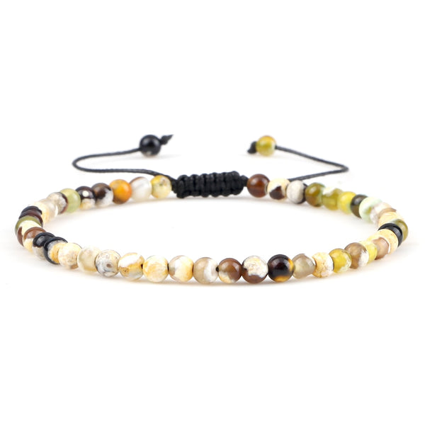 Natural Mini Beads Bracelets for Women Men Round Agates Onyx Stone Yoga Braided Bracelet