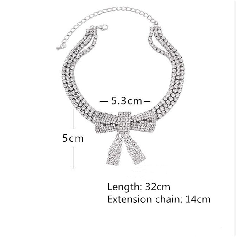 Bowknot Crystal Choker Necklaces for Women Shine Rhinestone Necklaces