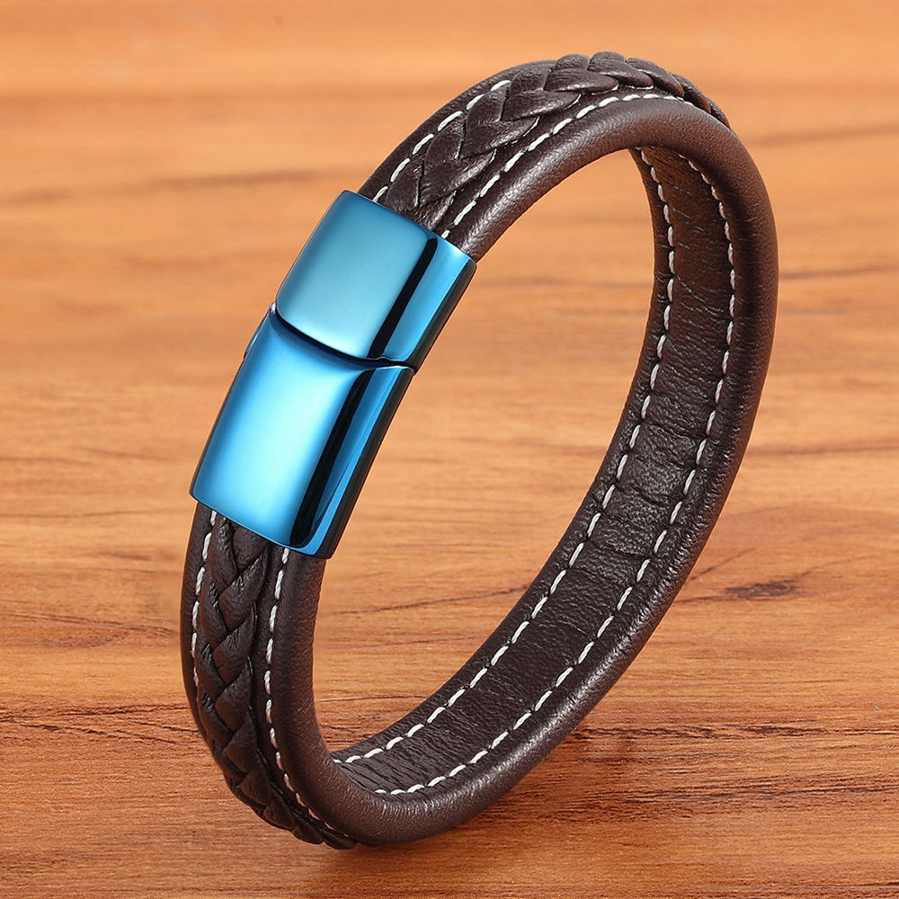 Classic Luxury With Blue Color Leather Combination Stitching Blue Color Simple Buckle