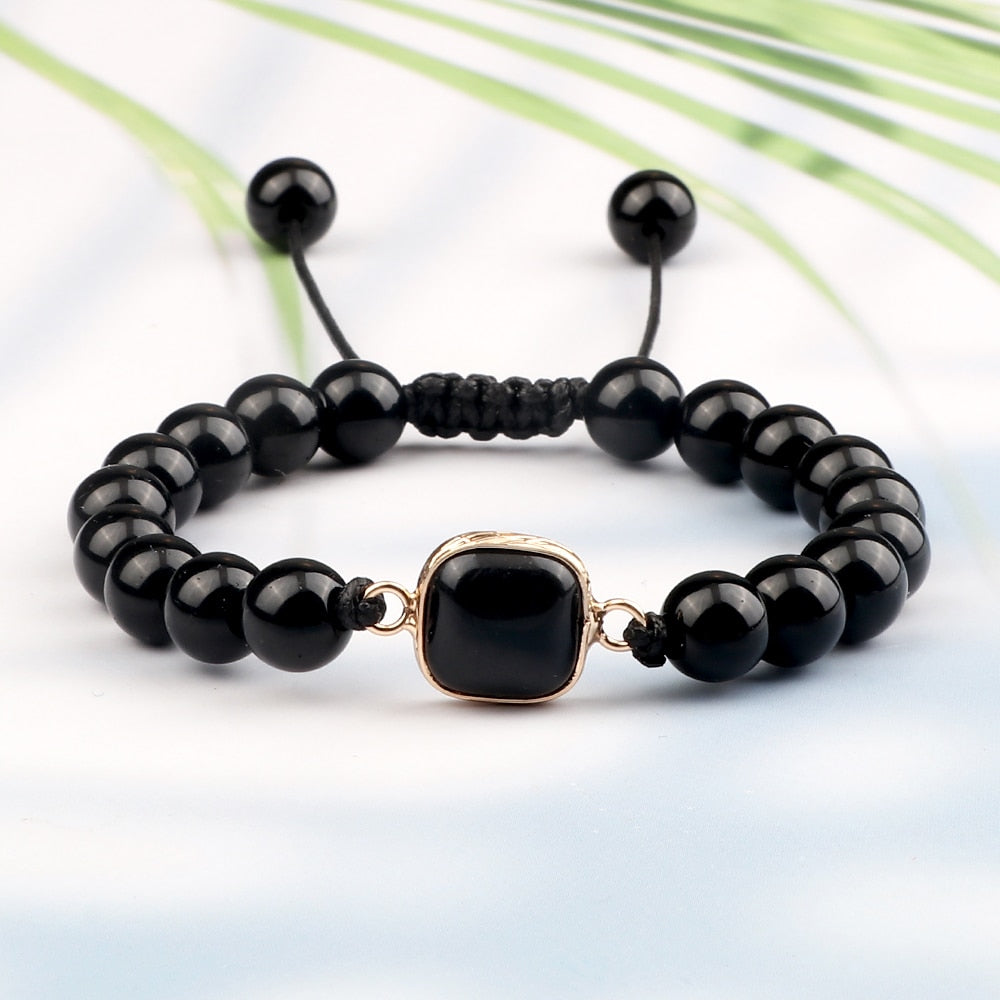 Natural Black Obsidian Stone Bracelets Bangles Men