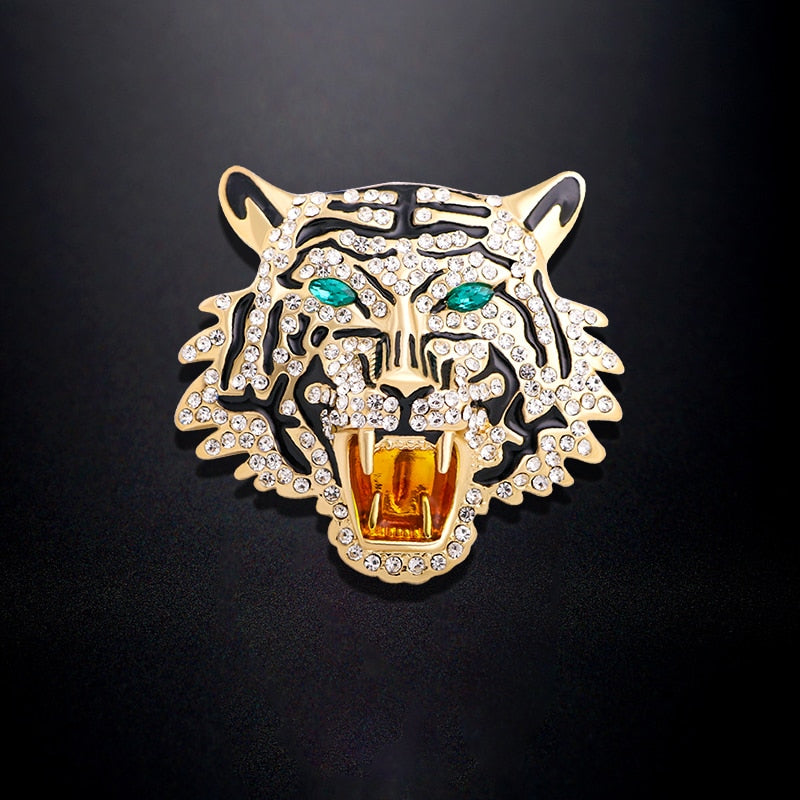 Rhinestone Roaring Tiger Brooches Women Men