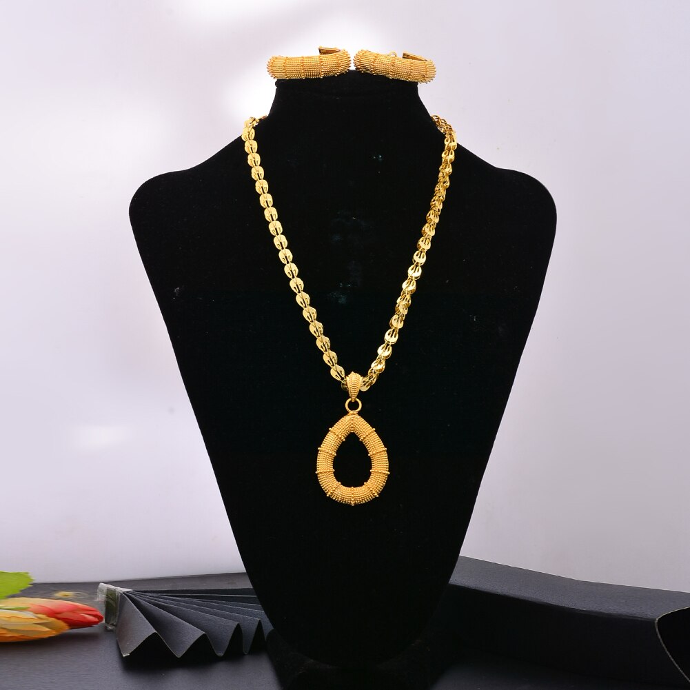 24K Gold Color Dubai Jewelry Set For Women  Wedding Luxur Ethiopian Jewelry set