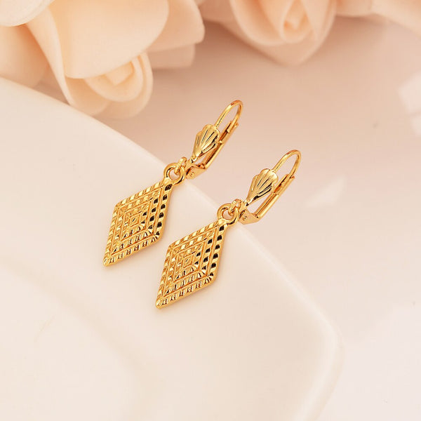 24k Gold Color Dubai square Earrings geometrical Women/Girl