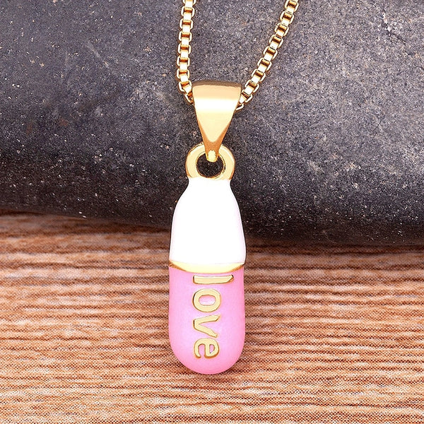 New Fashion Copper CZ Pill Case Capsule Love Pendant Chain Necklace For Women