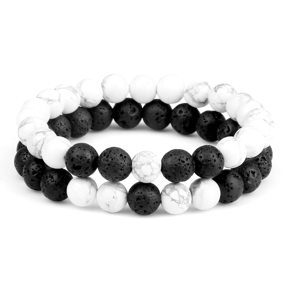 2pcs Couples Natural Stone Lava Beads Bracelets Trendy Men Hematite Beads Bracelet