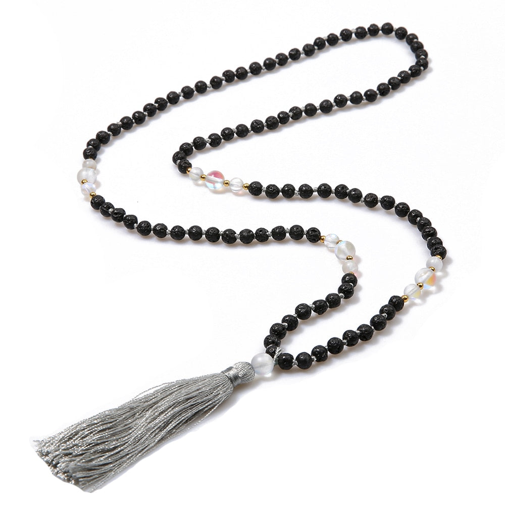 108 Mala Beads 6mm Volcanic Stone Knotted Meditation Semi-Precious Jewelry Men and Women