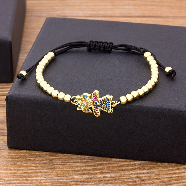 Charm Cute Copper Inlay Zircon Crystal Two Boys Girls Handmade Bracelet