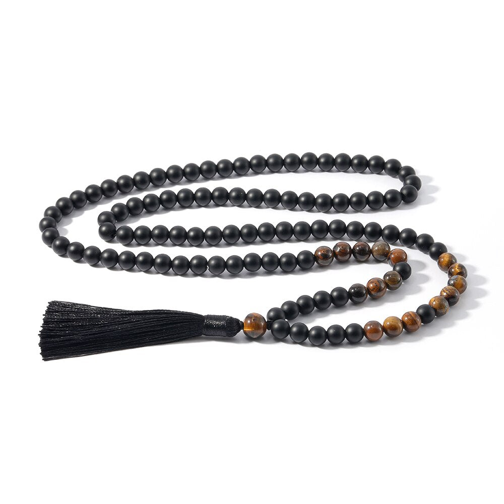 8mm Yellow Tigers Eye, Matte Black Onyx, Japamala Sets