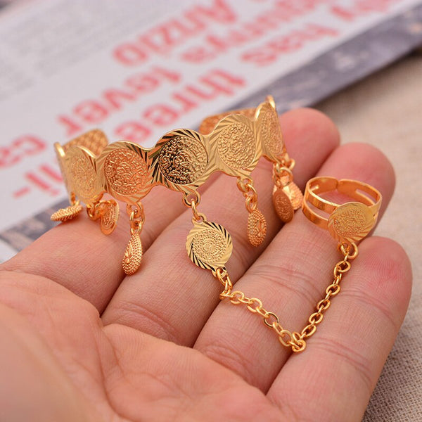 New Coin Gold Color  Bangles Baby/Child with Ring Middle Eastern Jewelry