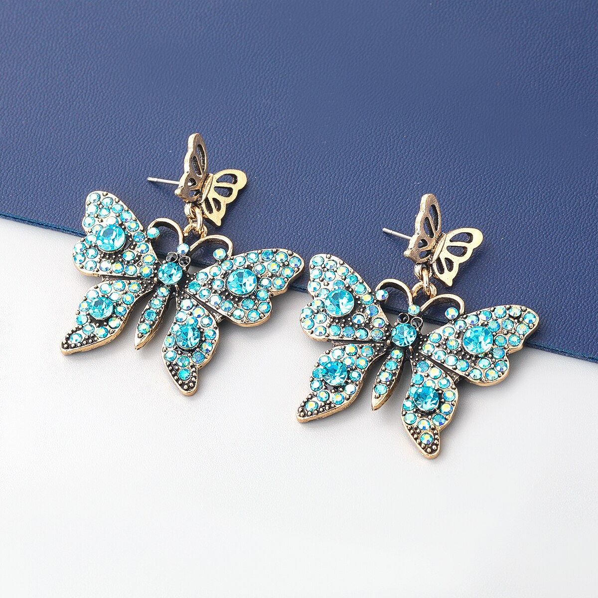 Pauli Manfi Fashion Multi-layer Metal Rhinestone Butterfly Earrings Women