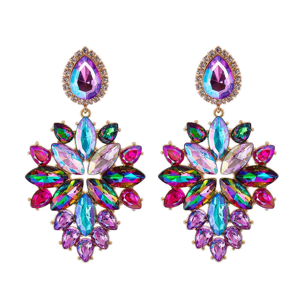 Colorful Rhinestone Dangle Earrings High Quality Statement Crystal Drop Earring For Women