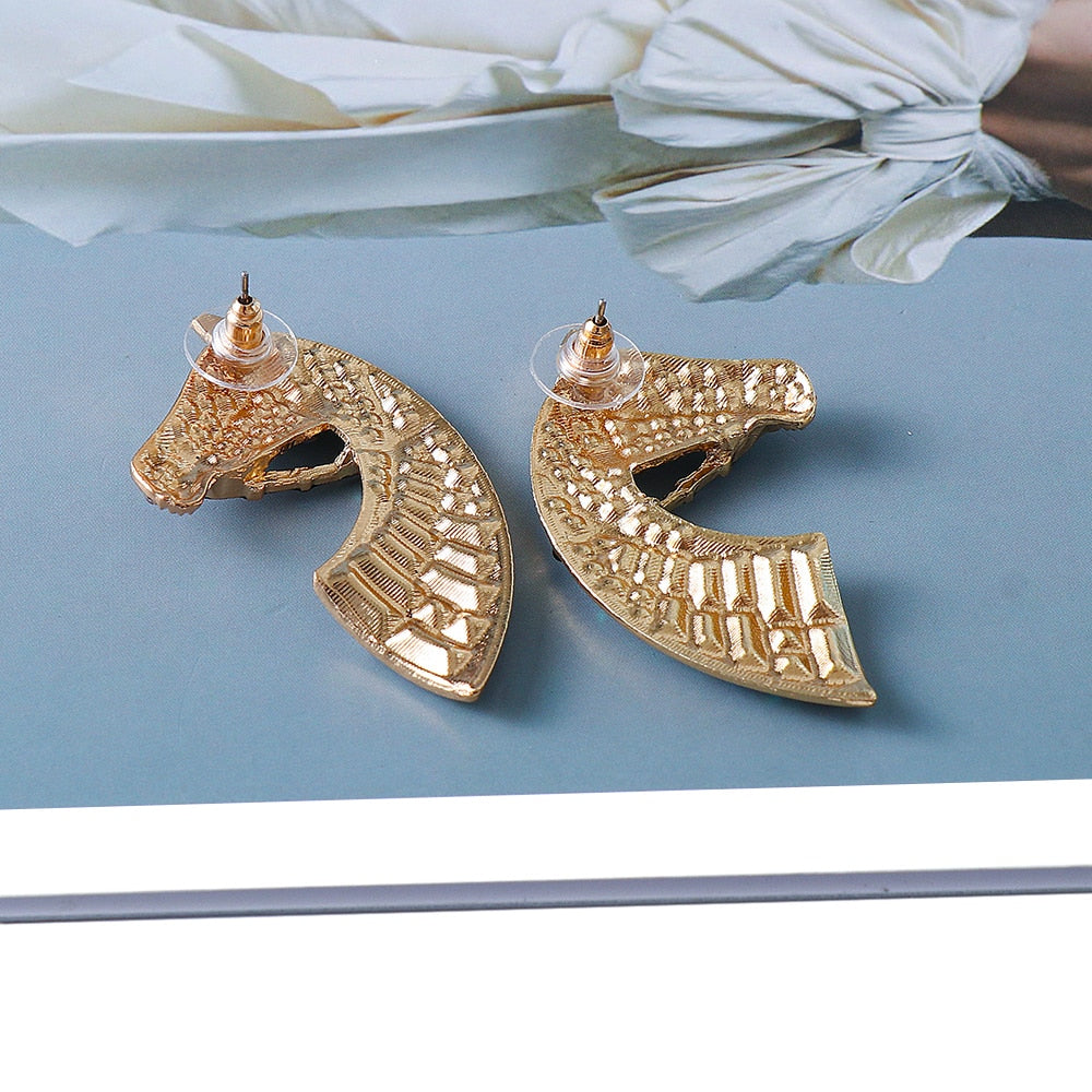 Fashion Rhinestone Warhorse Earrings for Women Shiny Animal Drop Crystal Dangle Earrings