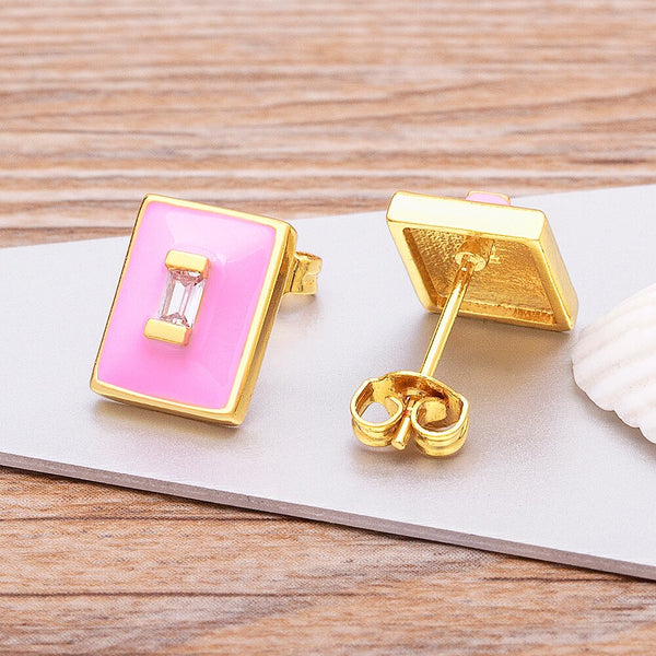 Rectangle Enamel Stud Earrings