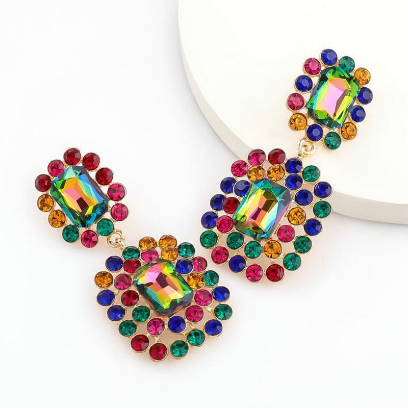 Colorful Rhinestone Pendant Earrings For Women Statement Jewelry Earrings