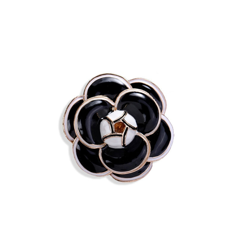 High Quality Luxury Camellia Brooch Big Brand Black White Rose Woman Brooches