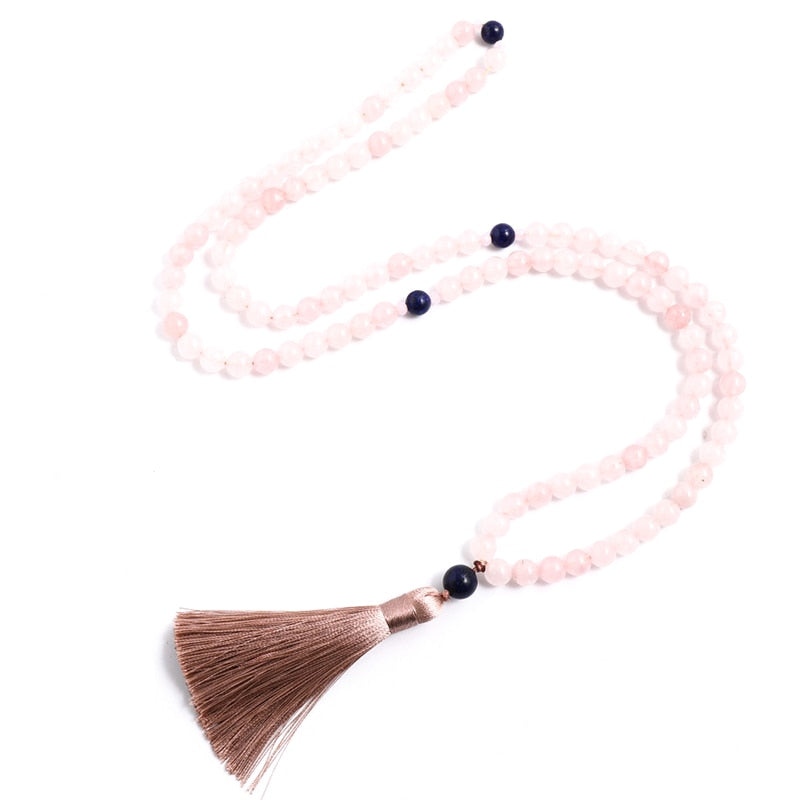 8mm Natural Rose Quartz Lapis Lazuli Necklace Sets 108 Beaded