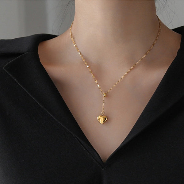 Gold Color Lovers Vintage Love Heart Charms Chain Choker Necklaces Pendants For Women