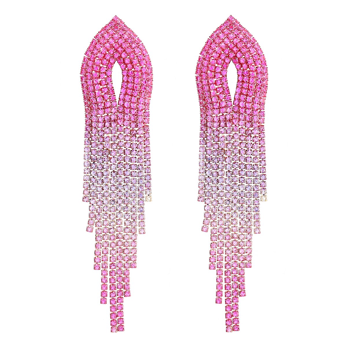 Fashion Metal Rhinestone Gradient Tassel Earrings Girl Creative Popular Dangle Earrings