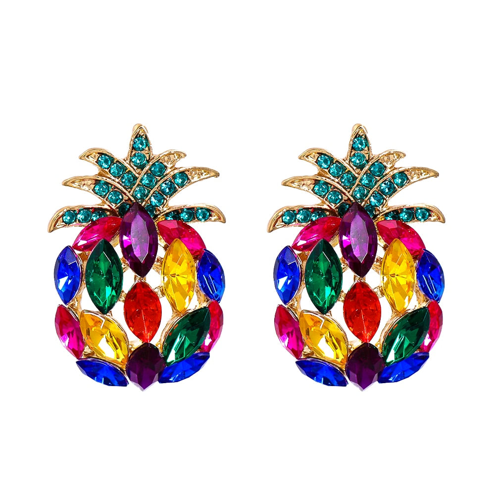 Vintage Fruit Pineapple Crystal Stud Earrings Vintage Rhinestone Cute Earrings