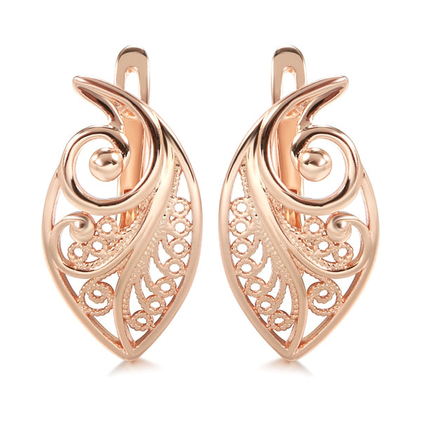 New 585 Rose Gold Texture Vintage Earrings for Women