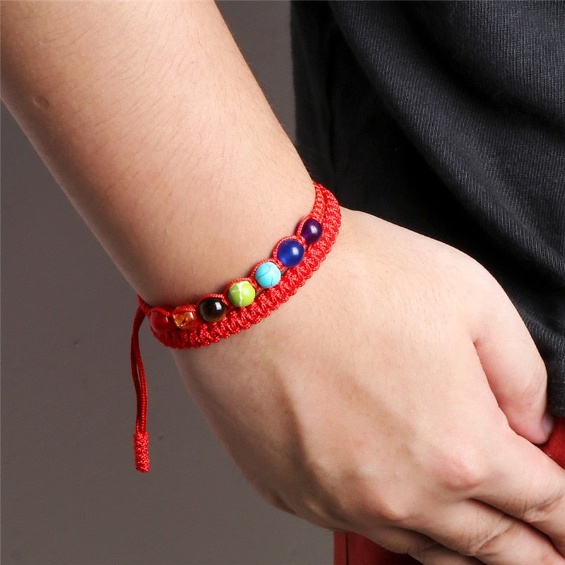 Couple Distance Lucky Bracelet 7 Chakra Black Red White Woven Thread Rope Bracelet Bangles