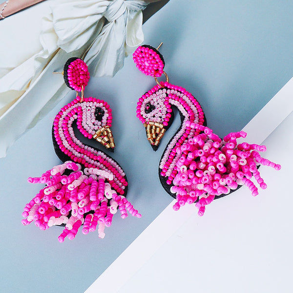 Boutique Bohemian Pink Swan Beads Earrings For Women