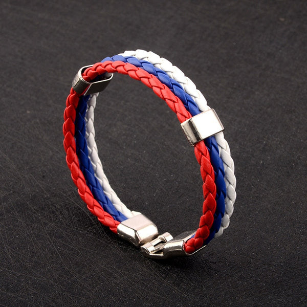 Flag Leather Team Bracelet Men Football Fans Unisex Bangle Jewelry