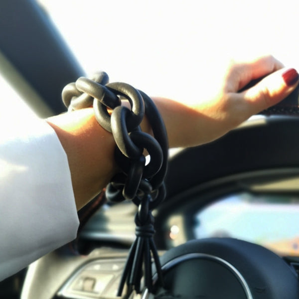 Handmade Black Rubber Rope Bracelets Charms For Ladies