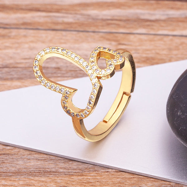 Wedding Engagement Love Heart Charm Rings