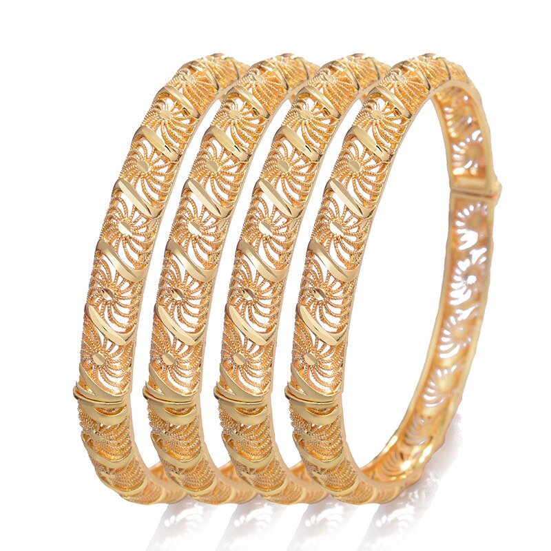 4Pcs 24K Africa Gold Color Dubai Bangles for Women