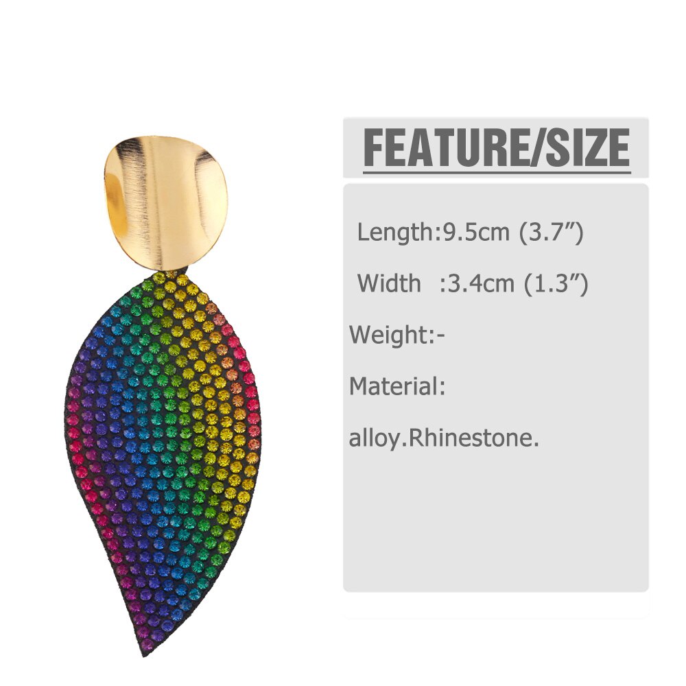 Rainbow Colors Heart Earrings For Women Alloy Leaf Big Drop Dangle Earrings