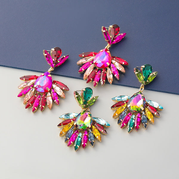 Fashion Metal Rhinestone Flower Earrings Women