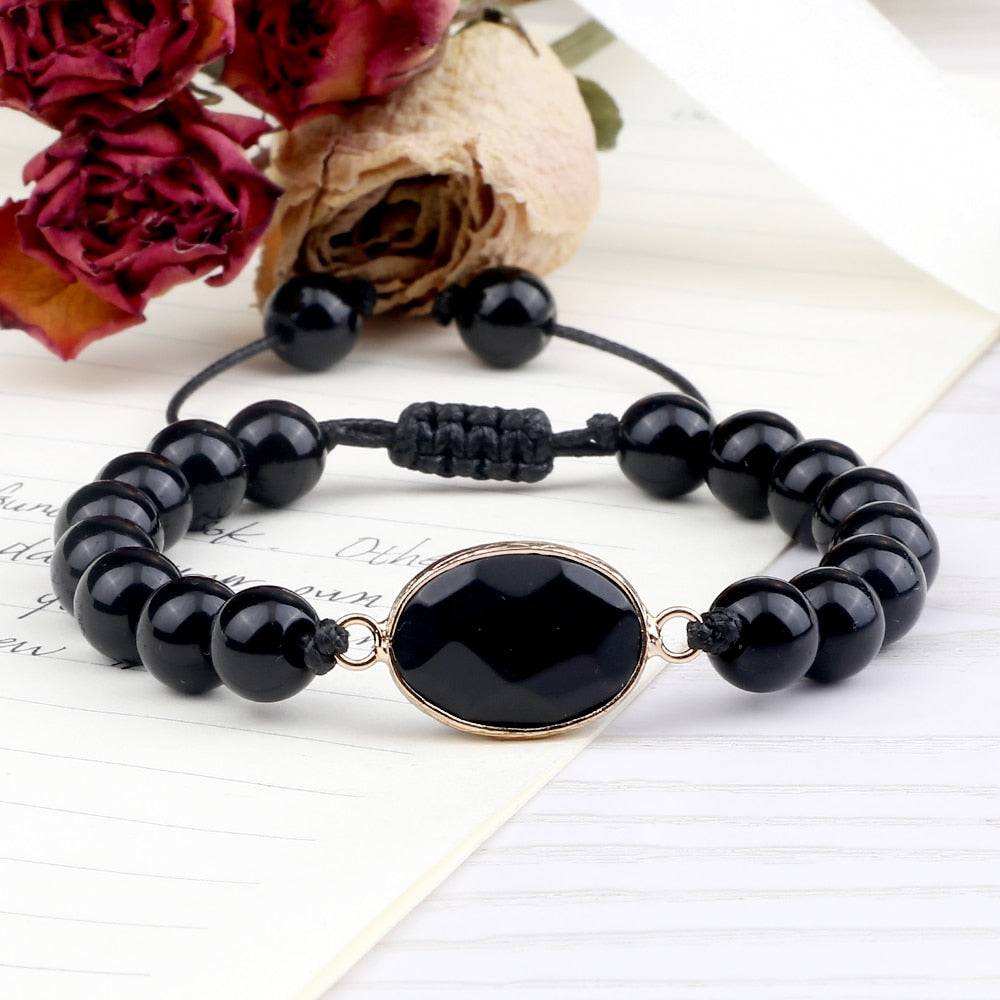 Natural Black Obsidian Stone Bracelets Bangles Men