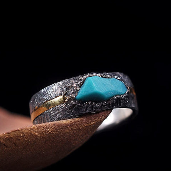 Original designer craftsmanship inlaid turquoise opening adjustable ring