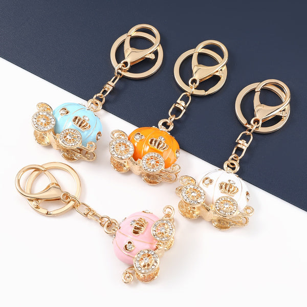 Fashion Metal Dripping Oil Rhinestone Pumpkin Car Keychain