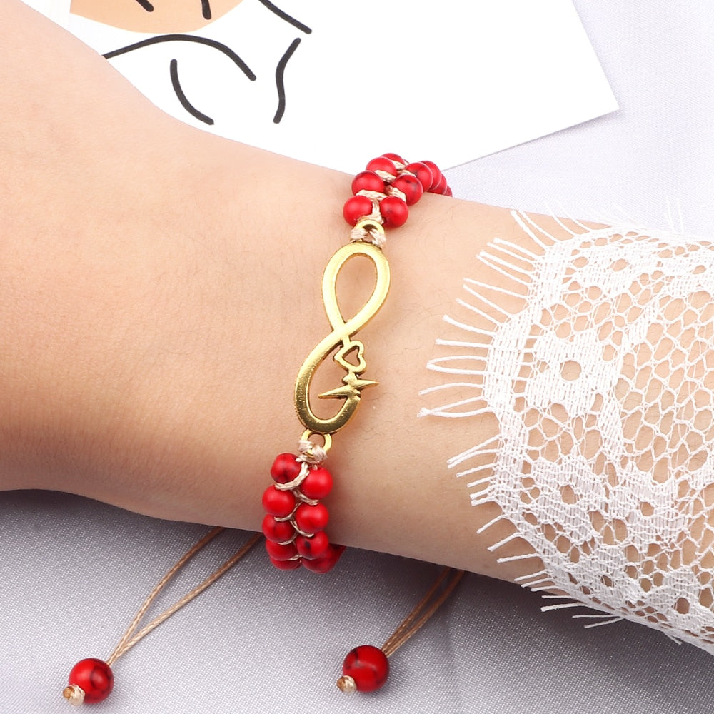 4mm Natural Stone Adjustable Charm Braided Beads Bracelets