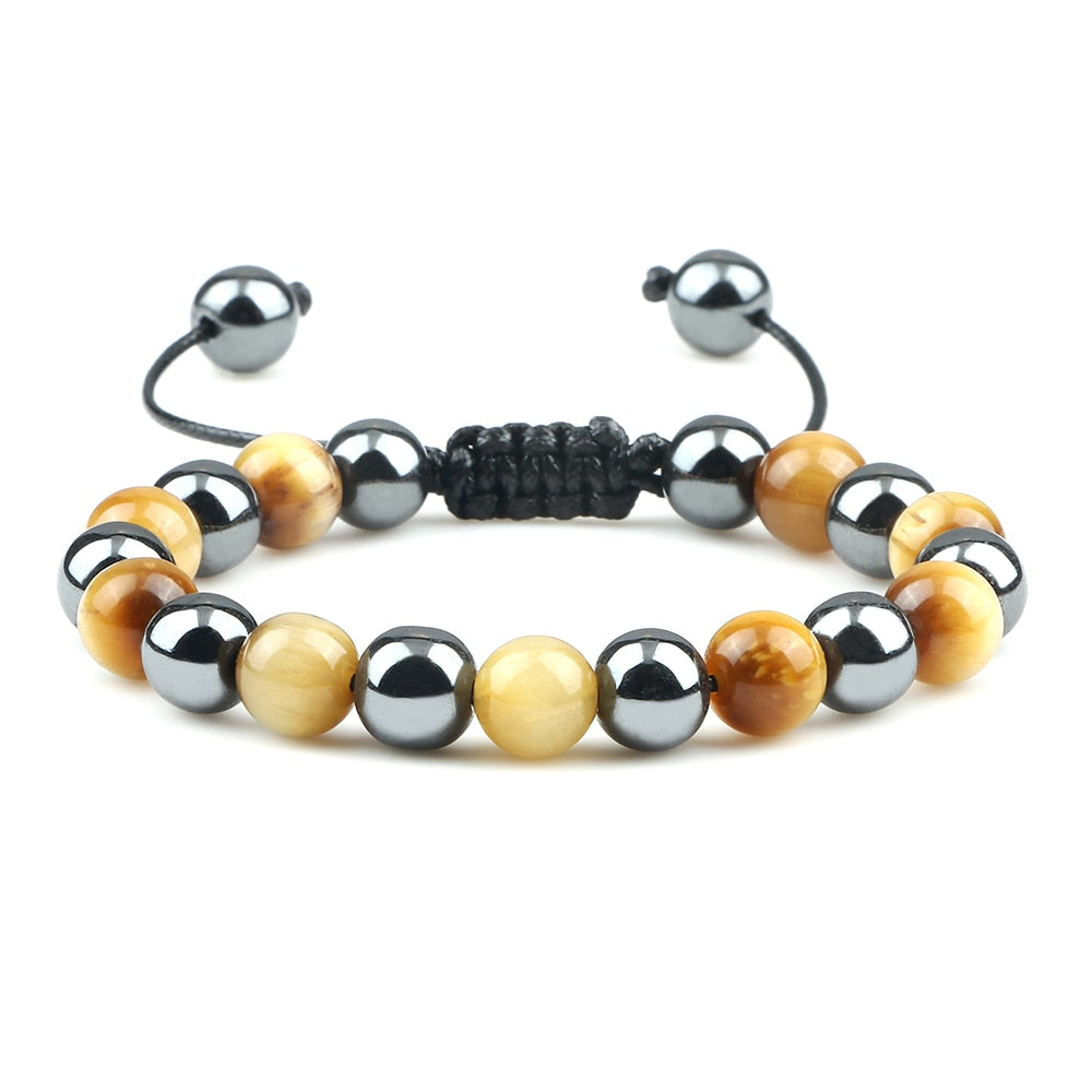 Fashion Men Beads Bracelet Charm Natural Tiger Eye Hematite Stone Bangle Women