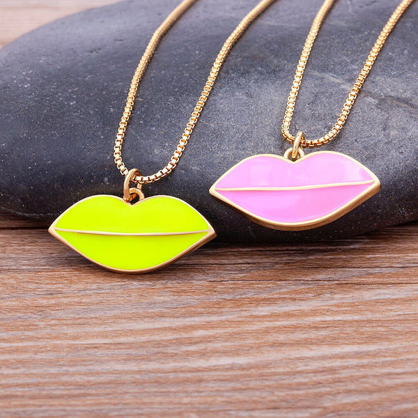 Top Quality 8 Candy Colors Enamel Drop Oil Fashion Lip Pendant