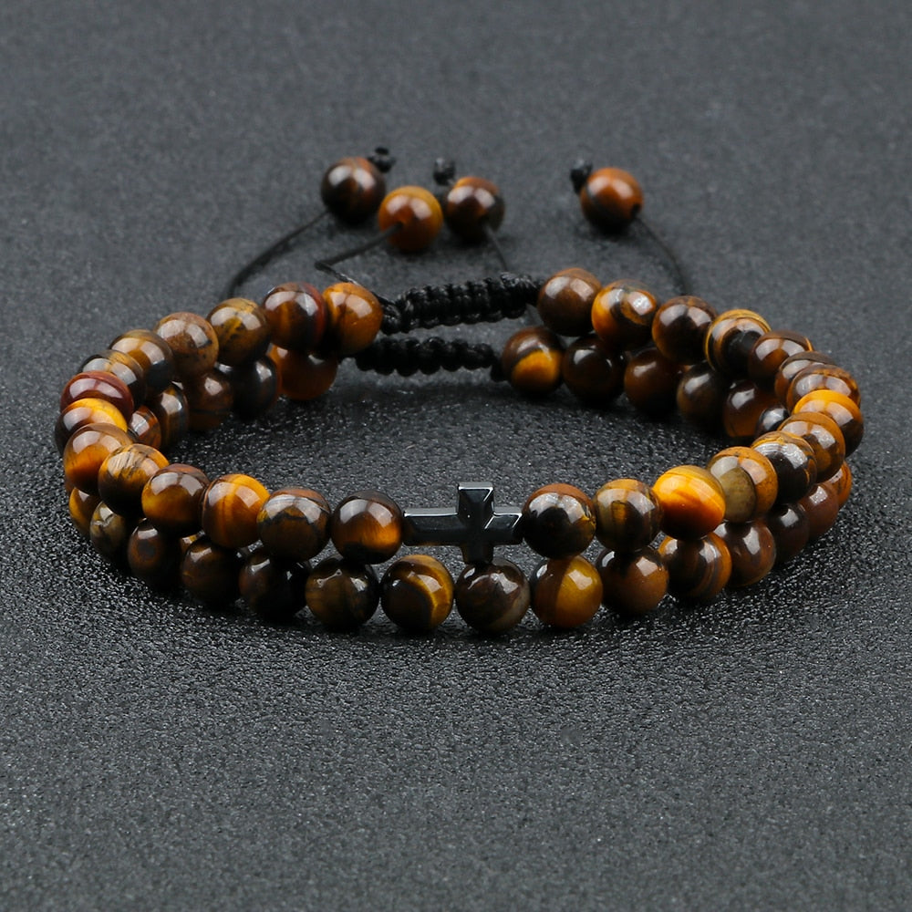 Couples Distance Beads Bracelet Fashion Hematite Cross Tiger Eye Stone Bracelets