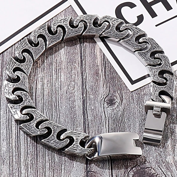 Vintage Stainless Steel Men's On Hand Bracelets 13MM Link Chain Man Bracelet