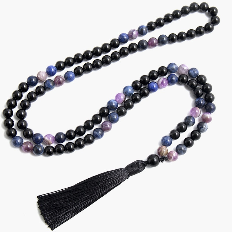 8mm Natural Black Onyx Amethyst Blue Sodalite Stone Beaded Necklace