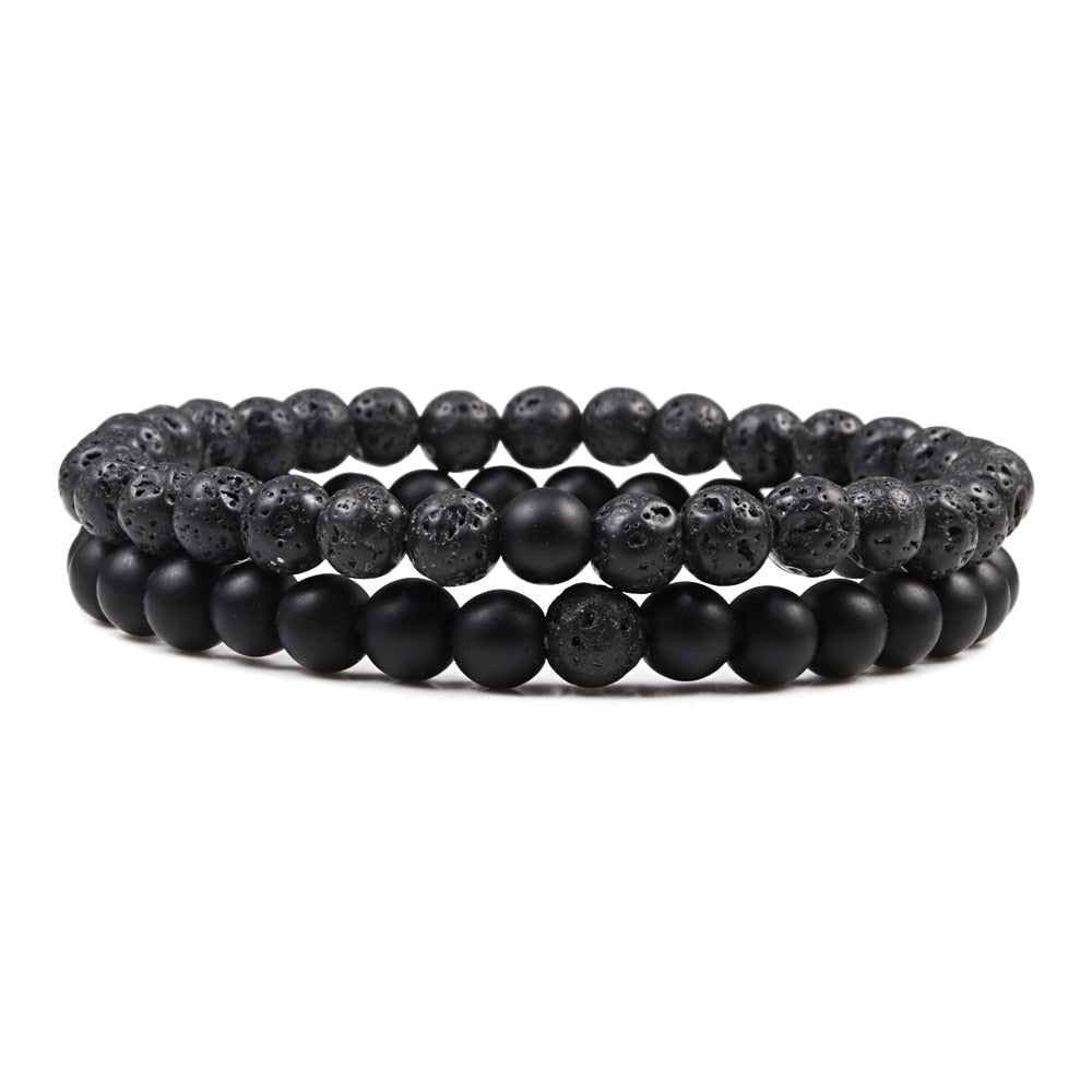 Black White Natural Stone Yoga Beaded Bracelets Men Women