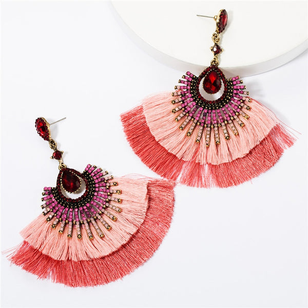 Multi Layer Tassel Rhinestone Earrings for Women