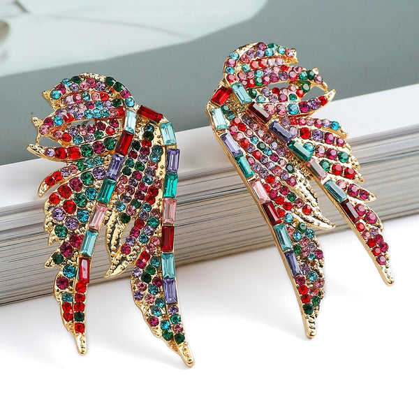 Fashion Metal Wings Full Crystal Big Stud Earrings For Women