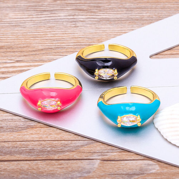 Women New Arrival Bohemian CZ Pave Multi Color Enamel Rings