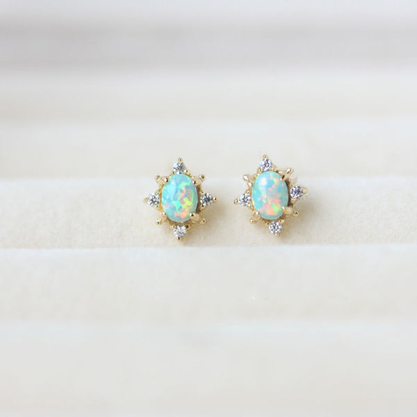 Designer original new diamond-studded oval artificial opal earrings